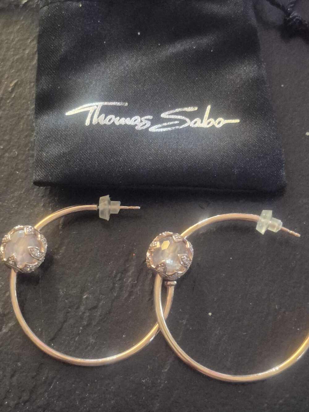 Thomas Sabo Rose Gold AG925 Sterling Silver Pink Crystal Hoop Earrings - Picture 3 of 4